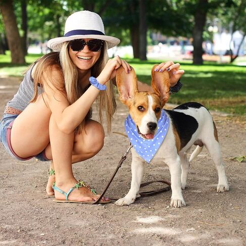 Sanwuta Dog Bandanas & Matching Hair Scrunchie Set Blue Dot Spring Summer Clothes Pet Scarf Bibs Bandana for Owner and Dog Matching Large Medium Puppy in Saudi Arabia