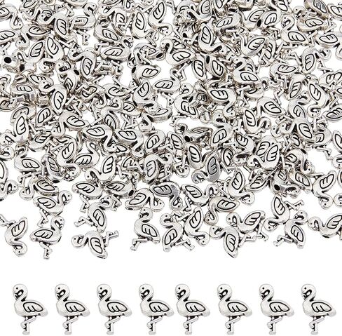 Dicosmetic 200pcs سحر حبة صغيرة من الفلامينغو سحر سحر الفضة العتيقة حبات حيوانات حيوانات صغيرة فضفاضة للخرز لصناعة المجوهرات ديي ، ثقب: 1.5 ملم in Saudi Arabia