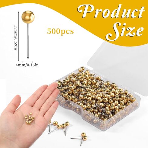 500pcs خريطة دبابيس دبابيس صغيرة الدباطرة رأس الدبابيس خريطة جولة جولة الخرائط الدبوس دبوس إبهام الإبهام لصالح لوحة الفلين صورة خرائط جدار الصورة معلقة المدرسة المنزل الحرف ديي (الذهب) in Kuwait