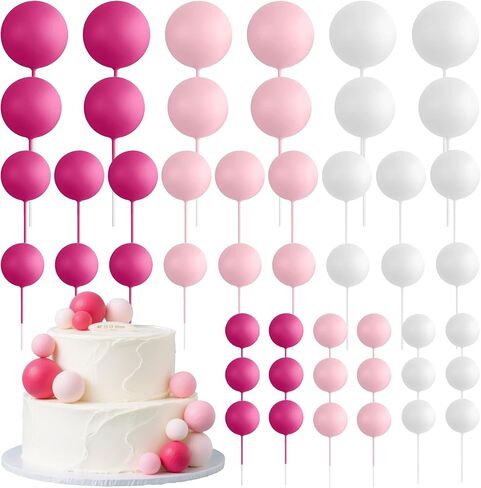 48pcs كرات الكعكة توببر ديكورات البالونات الصغيرة الكعكة العصي العصي كرات الرغوة cupcake تختار تزيين لحفل زفاف طفل عيد ميلاد لوازم حفلة (أسود ، ذهبي ، أبيض) in Kuwait