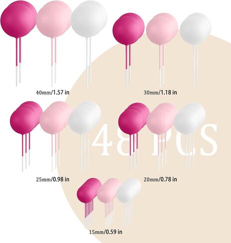 48pcs كرات الكعكة توببر ديكورات البالونات الصغيرة الكعكة العصي العصي كرات الرغوة cupcake تختار تزيين لحفل زفاف طفل عيد ميلاد لوازم حفلة (أسود ، ذهبي ، أبيض) in Kuwait