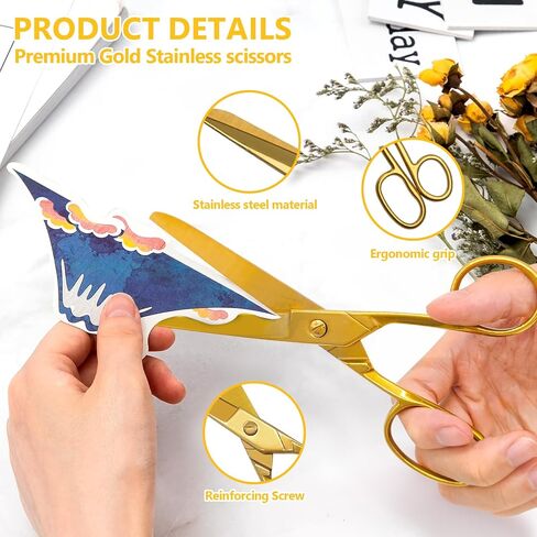 Gold Scissors for Office and Home Use, 7.3 Inch Stainless Steel Desk Scissors with Comfort Grip, Sharp Blades for Paper, Craft, Fabric, General Purpose Cutting, Elegant Gold Finish in Saudi Arabia