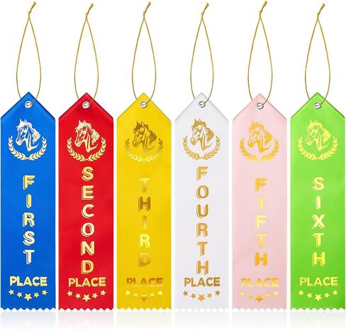 72 PCS Horse Show Award Ribbons ، مجموعة Colded Place ذات المركز الأول - السادس ، وشريط المشاركة مع بطاقة الحدث والحبل ، وشرائط التعرف على الفائز للمنافسة ، والحدث الرياضي ، وحلي المسابقة in Kuwait
