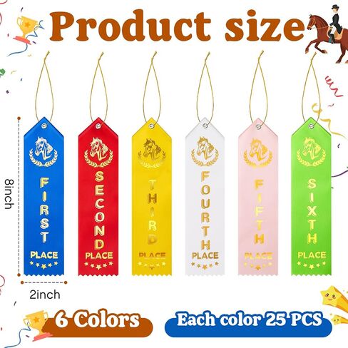 72 PCS Horse Show Award Ribbons ، مجموعة Colded Place ذات المركز الأول - السادس ، وشريط المشاركة مع بطاقة الحدث والحبل ، وشرائط التعرف على الفائز للمنافسة ، والحدث الرياضي ، وحلي المسابقة in Kuwait
