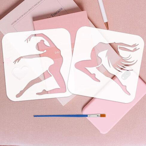 FINGERINSPIRE 9PCS Dancing Woman Stencils for Painting with Brush 5.9x5.9inch Reusable Woman Silhouette Template Hollowed Dance Performance Stencil Plastic PET Character Theme Template for Wall Decor in Saudi Arabia