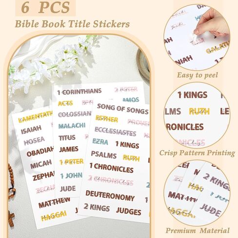 Marspark 6 Pcs Books of The Bible Header Stickers Study Supplies Reading Tracker Bible Book Title Chapter Stickers for Scrapbooks Bottles Computer Planner Diary Album All 66 Books Title, 3 Styles in Saudi Arabia