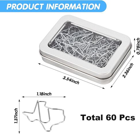 60 Pcs Texas State Shaped Paper Clips Cute Silver Paperclips Bookmark Fun Texas Souvenirs Gift for Book Lovers Students Teachers Office Back to School Supplies Home Desk Organizers in Saudi Arabia