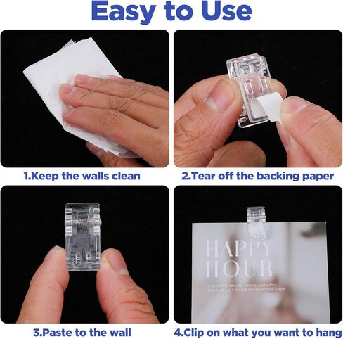 200PCS Self Adhesive Clips, Plastic Wall Hanging Clamp Sticky for Tapestry Poster Photo Office Home Decorations, Clear 1x0.5 Inch in Saudi Arabia