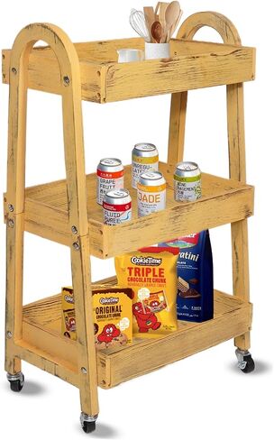 3-Tier Rolling Utility Cart with Lockable Wheels Storage Slim Storage Heavy Duty Cart Mobile Shelving Unit Craft Narrow Organizer for Bathroom Laundry Kitchen (Vintage White) in Saudi Arabia