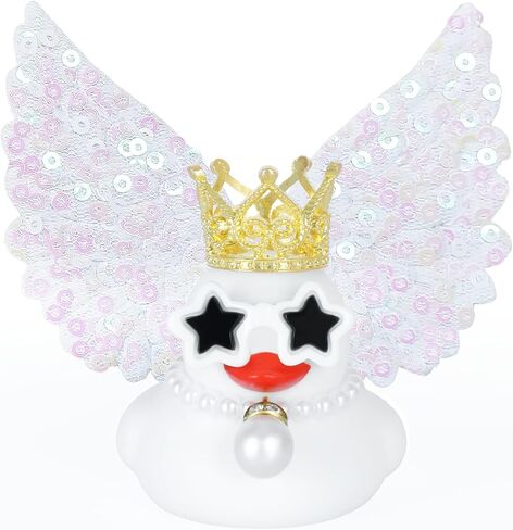 Angel Rubber Duck with Purple Glitter Wings,Squeaky Duck for Jeep Ducking Car Dashboard Decoration Baby Bath Toy with Crown,Sunglasses and Pearl Necklace in Saudi Arabia