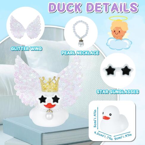 Angel Rubber Duck with Purple Glitter Wings,Squeaky Duck for Jeep Ducking Car Dashboard Decoration Baby Bath Toy with Crown,Sunglasses and Pearl Necklace in Saudi Arabia