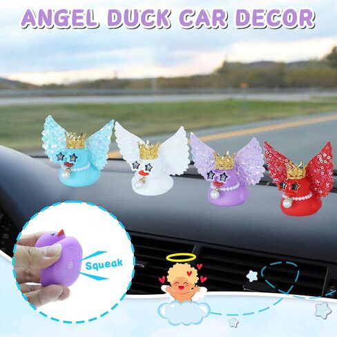 Angel Rubber Duck with Purple Glitter Wings,Squeaky Duck for Jeep Ducking Car Dashboard Decoration Baby Bath Toy with Crown,Sunglasses and Pearl Necklace in Saudi Arabia