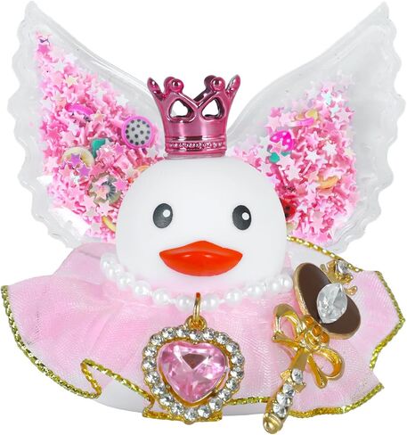 Angel Rubber Duck with Purple Glitter Wings,Squeaky Duck for Jeep Ducking Car Dashboard Decoration Baby Bath Toy with Crown,Sunglasses and Pearl Necklace in Saudi Arabia