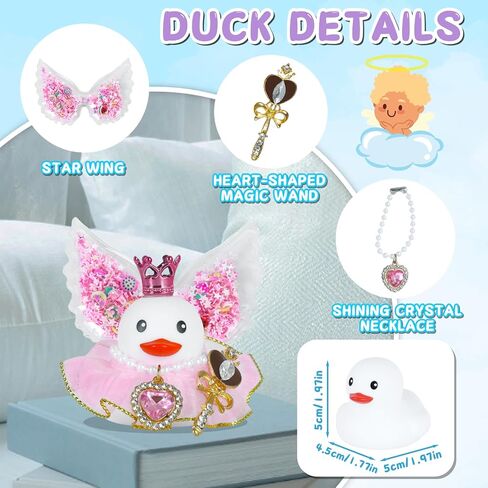 Angel Rubber Duck with Purple Glitter Wings,Squeaky Duck for Jeep Ducking Car Dashboard Decoration Baby Bath Toy with Crown,Sunglasses and Pearl Necklace in Saudi Arabia