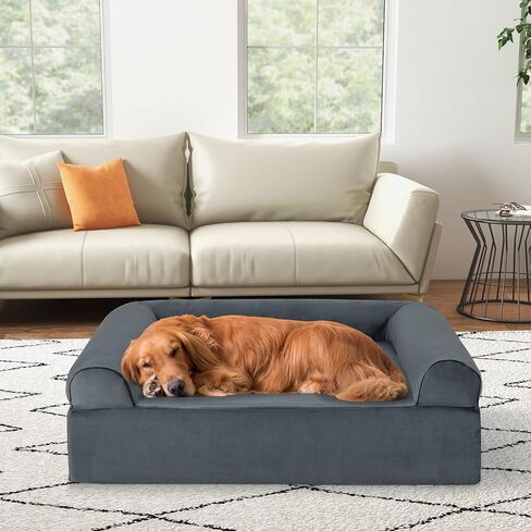 Giantex Cooling Gel Dog Bed for Large Dogs, 40" L Memory Foam Dog Sofa Bed with Washable Cover, Removable Bolsters, Non-Slip Bottom, Pet Couch Dog Crate Mat for Puppies Dogs up to 95 lbs (Gray) in Saudi Arabia