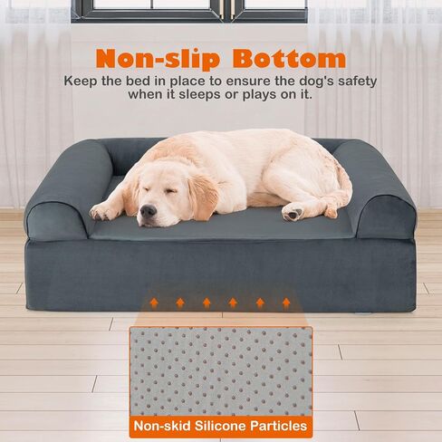 Giantex Cooling Gel Dog Bed for Large Dogs, 40" L Memory Foam Dog Sofa Bed with Washable Cover, Removable Bolsters, Non-Slip Bottom, Pet Couch Dog Crate Mat for Puppies Dogs up to 95 lbs (Gray) in Saudi Arabia