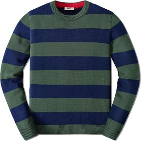 Boys Sweater 100% Cotton Knit Kids Pullover Sweater Crew Neck Long Sleeve Striped Sweater for Child Toddler Size 4-14