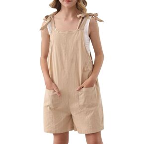 Girls Romper Sleeveless Adjustable Tie-Up Strap Short Jumpsuits Summer Clothes with Pocket 5-12 years