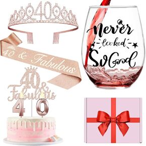 30th Birthday Gifts for Her with 15oz Wine Glass, 30th Birthday Crown, Sash, Cake Topper and Candles, 30 Year Old Birthday Decorations, 30th Birthday Gifts Idea