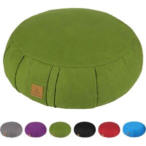 Round Zafu Meditation Cushion, D=15" H=5.5" Zabuton Meditation Pillow, Yoga Bolster/Pillow, Floor seat, Zippered Organic Cotton Cover, Natural Buckwheat, Kneeling Pillow - Grey