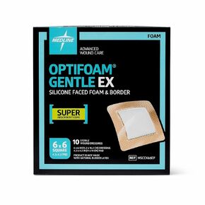 Medline Optifoam Gentle EX Bordered Foam Adhesive Dressing, 6" x 6" Square (10 Count)