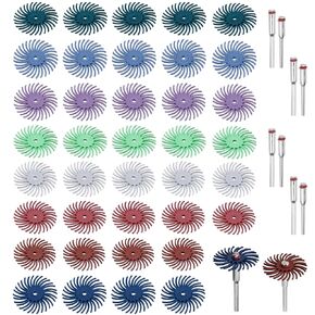 Mesee 50Pcs Radial Bristle Disc Assortment 25mm/1'' Detail Abrasive Brushes with 2.35mm & 3mm Mandrels Gap Polishing Wheel for Finishing Deburring Buffing, Mixed Grit 80/120/220/320/400/600/1000/2500