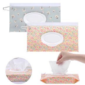 2Packs Baby Wipes Dispenser Portable Baby Wipe Holder Refillable Wet Wipes Container Reusable Travel Wipes Case, Keeps Wipes Fresh(Blue)