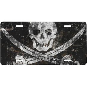Skull Pirate Flag License Plate Aluminum Metal License Plate Car Tag Novelty Home Decoration for Women Girls Men Boys 6 Inch X 12 Inch