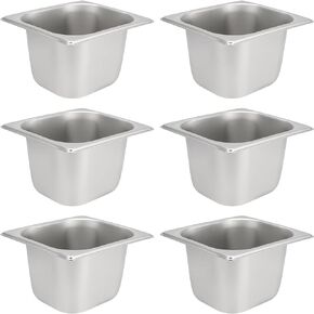 6 Pack Stainless Steel Steam Pan 1/6 Size, Anti-Jam Steam Table Pan, Hotel Pans 1/6 Restaurant Buffet Trays for Catering, 4 Inch Deep