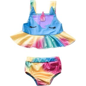 بدلة استحمام للأطفال الصغار بتصميم يونيكورن ملابس سباحة للفتيات من قطعتين ملابس سباحة صيفية للشاطئ تانكيني in Kuwait