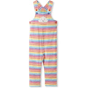 Organic Cotton Applique Baby Infant Toddler Overalls - Turquoise/Rainbow Stripes - Girl Boy Dungarees (0-4 Years)