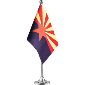 GentleGirl.USA Arizona State flag Arizona AZ Flag, Small Mini Arizonas State flag Desk Flag stick Office Table Flag on Stand Base,Festival Events Celebration,home decoration