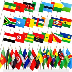 54 Pack Africa African Countries Flags Set on Wood Stick Small Mini Hand Held Flag,5x8 Inch