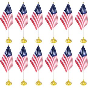 24 Pack USA US Desk Flags,Small Mini American Deluxe Table Flags Set with Stand Base，8.2 x 5.5 inches Miniature Desktop Flag