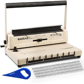 MAKEASY Wire Binding Machine 34 Hole, 15 Sheets Punch Capacity, Bind 140 Sheets, Metal Book Maker Kit with 100PCS Wire Binding Spines & Wire Ring Opener, Sturdy Metal Construction