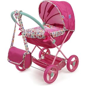 Baby Alive: Deluxe Classic Doll Pram - Pink & Rainbow - Includes Matching Handbag/Diaper Bag, Fits Dolls up to 18", Large Canopy, Storage Basket & Bassinet, Pretend Play for Kids Ages 3+