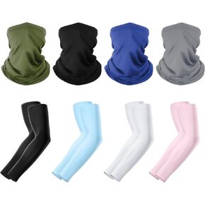 4 Pack Neck Gaiter Breathable Bandana Mask for Outdoor Protection, 4 Pairs Sun Protection Sleeves to Cover Arms