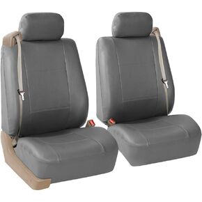 FH Group Front Set Faux Leather Car Seat Covers for Low Back Seat with Removable Headrest, Universal Fit, Airbag Compatible Seat Cover for SUV, Gray/Black