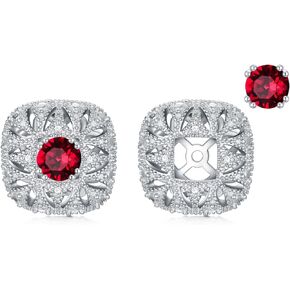 1/10cttw Real Diamond Earring Jackets with Gemstone Studs,Sterling Silver Vintage Earrings with Diamonds for Women(G-H Color, I2-I3 Clarity)