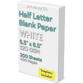 Half Letter Blank Paper, 200 Sheets, 120 GSM, Printer Paper, Loose Leaf, Unpunched, 5.5 x 8.5 inch, Copy Paper