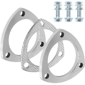 Stainless Steel Exhaust Flange Connection Kit, 3 Bolt 2 inch/51mm Exhaust Flange & Exhaust Gasket Connection Set with Bolts and Nuts for 51mm OD Pipes(2 Pcs Flange)