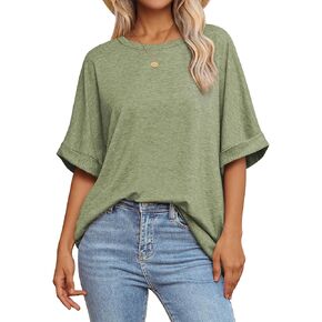 ATHMILE Womens Oversized T Shirts Loose Fit Crewneck Short Sleeve Summer Casual Blouse 2024 Y2K Tee Tops