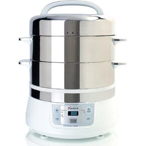 Euro Cuisine FS2500 Electric Food Steamer, Versatile Vegetable Steamer & Steam Cooker Ideal for Fish, Veggie, Meat, Stainless Steel 1200 Watts