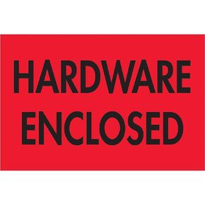 Discount Tag & Label "Hardware Enclosed" Labels/Stickers, 2" x 3", Fluorescent Red, 500 Labels Per Roll (1 Roll)