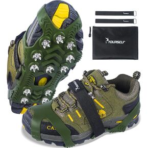 SYOURSELF Ice Cleats, Crampons Ice Cleats for Shoes and Boots Women Men Kids, Non Slip Grippers Spikes for Shoes with Straps, Ice Traction Cleats for Snow and Ice, Hiking, Walking, Fishing, Climbing