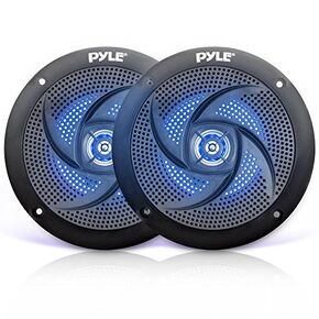 Pyle Waterproof Rated Marine Speakers - 4'' 2 Way Off-Road Vehicles & Weather Resistant Outdoor Audio Stereo Sound System w/ LED Lights, 100W Power, & Low Profile Slim Style, Pair, Black-PLMRS43BL