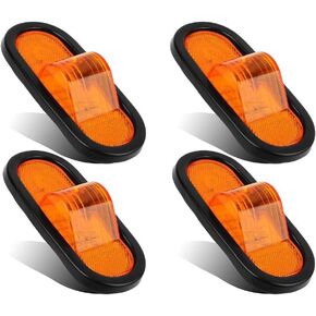 Partsam 4pcs 6" Mid Turn Signal Amber Marker Light Rubber Mount 24 LED w/Reflex Lens Universal Sealed Amber LED 6" Oval Truck Semi Trailer Mid-Ship Marker and Turn Signal Lights Reflectorized