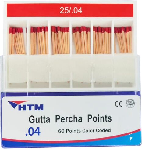 HTM Gutta Percha Points 0.04 Special Taper #15,#20,#25,#30,#35,#40,#15-#40,#45-#80 per Box 60 Points（0.04-#25-5 Pack） in Saudi Arabia
