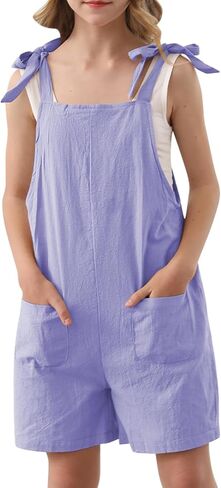 Girls Romper Sleeveless Adjustable Tie-Up Strap Short Jumpsuits Summer Clothes with Pocket 5-12 years in Saudi Arabia