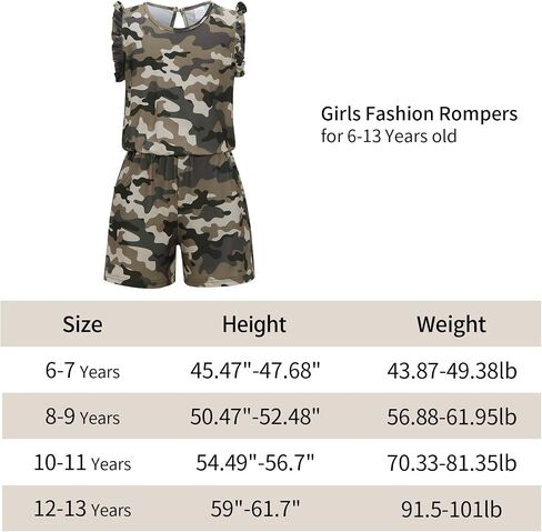 Girls Jumpsuits Rompers Ruffle Sleeve Romper Shorts with Pockets Summer One Piece Playsuit Outfits for Girl 6-13 Years in Saudi Arabia